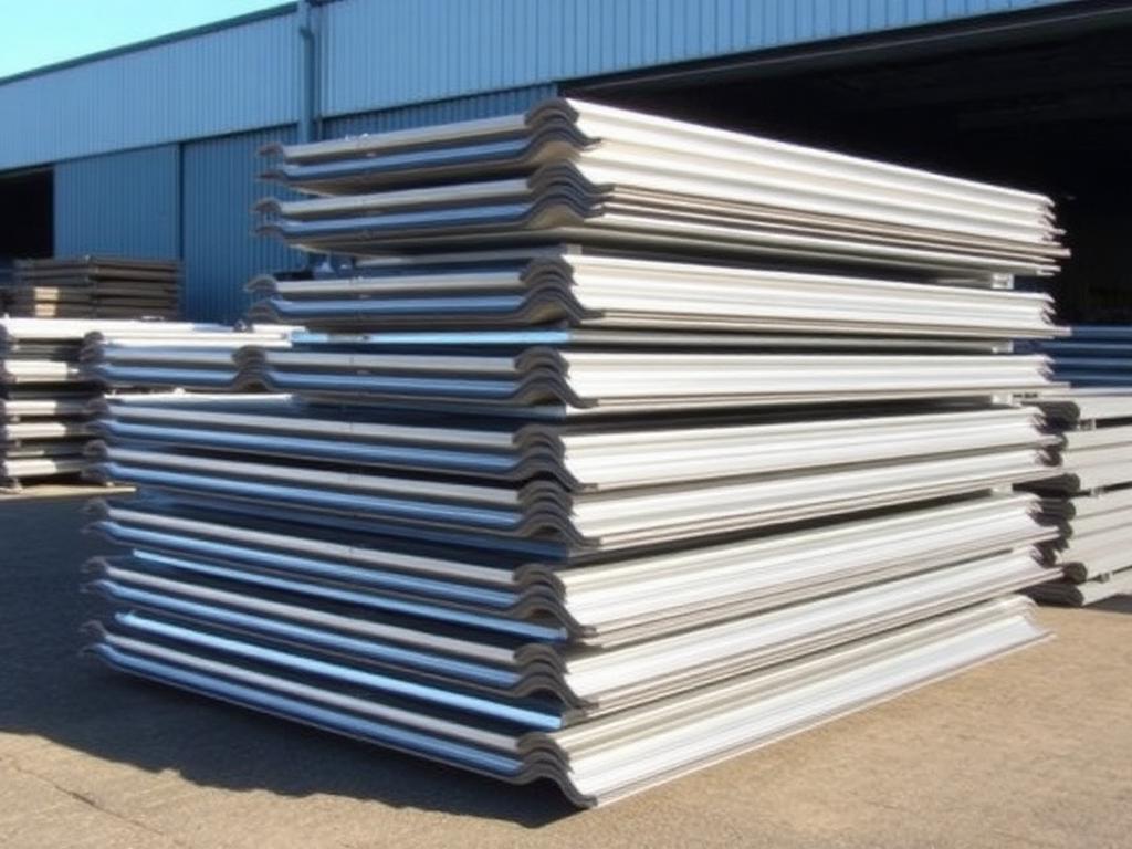 Stack of plain galvanised corrugated iron sheets