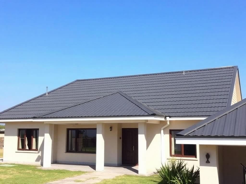 Completed bungalow with a charcoal tile-profile metal roof