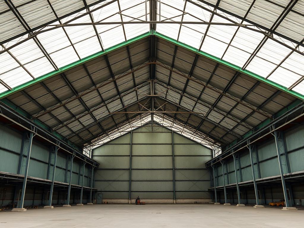 Industrial godown with a steel purlin roof structure